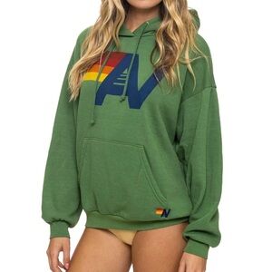 Aviator Nation Logo Pullover Relaxed Hoodie In Palm Green, Unisex Size XS